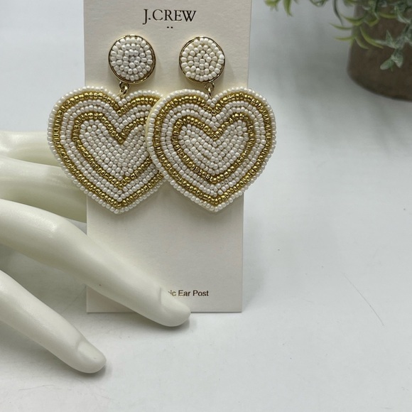 J. Crew‎ Factory Beaded Heart Statement Earrings in Pearl Multi Gold Plated New - Picture 3 of 8